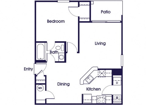 One bedroom one bathroom floor plan image at Weston Circle